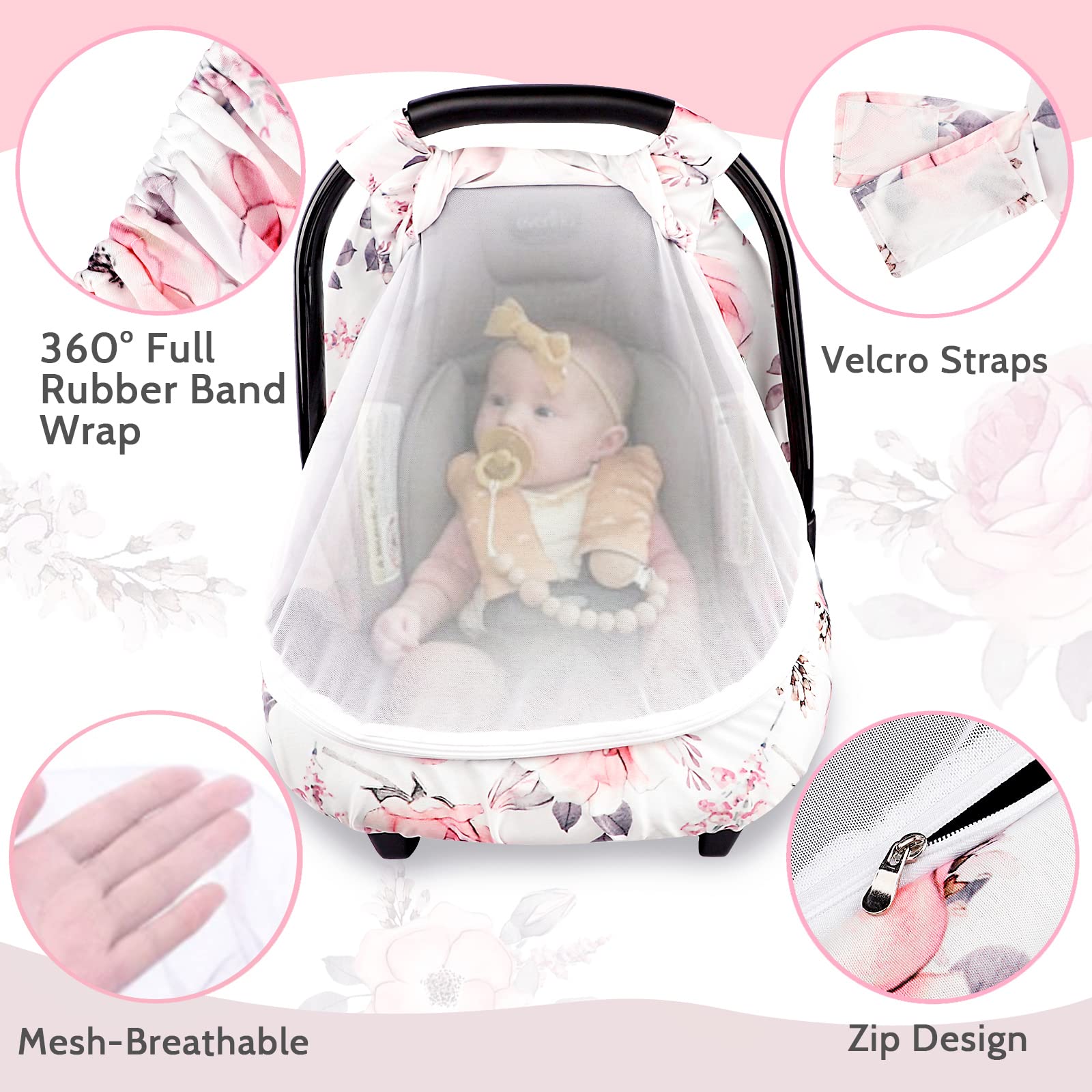 Carseat Cover Girls, Super Soft 2 in 1 Infant Car Seat Insert for Girls - Image 7