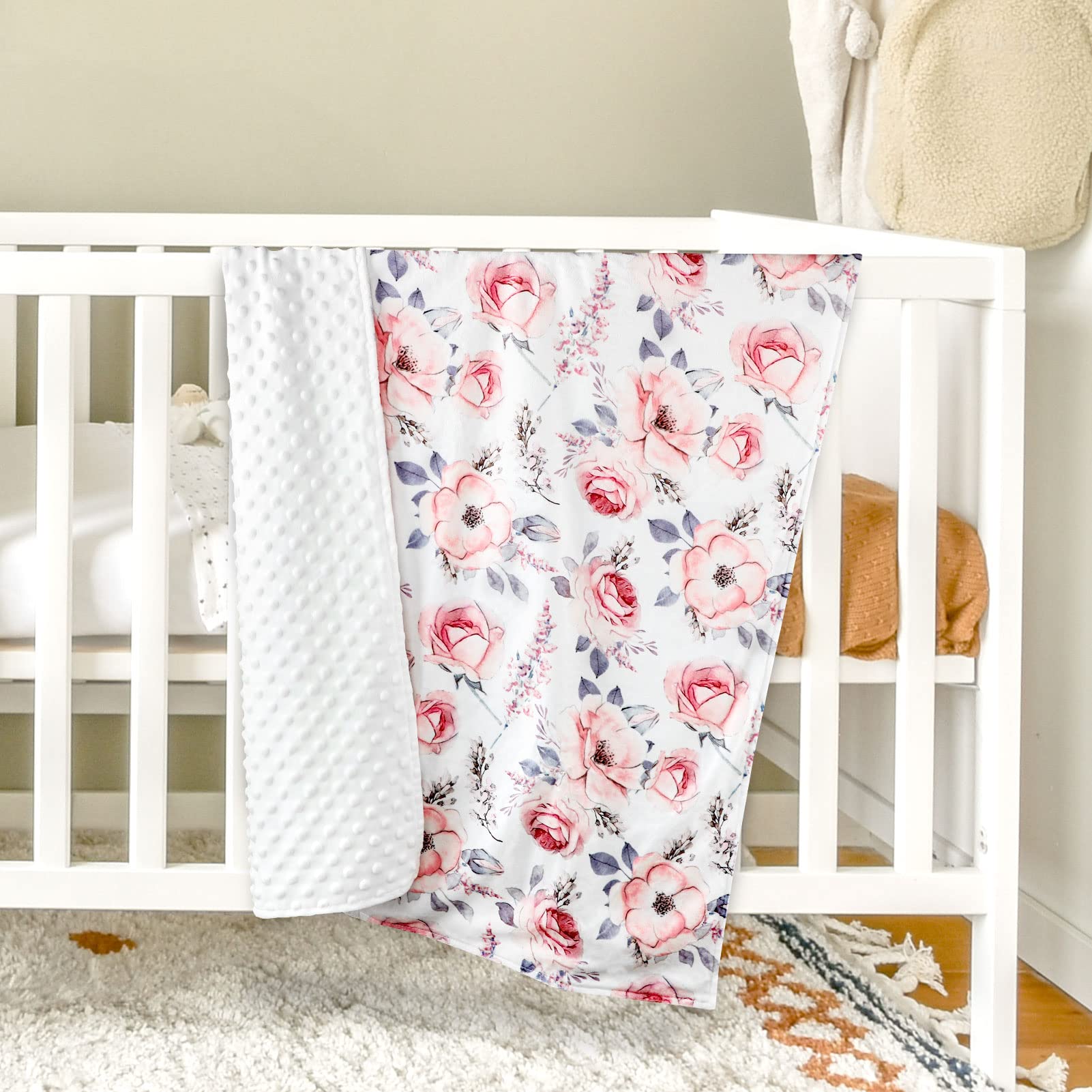 Baby Car Seat Cover and Blanket for Girls, Winter Car Seat Covers for Babies, Minky Blankets with Dotted Backing, Pink Floral - Image 7