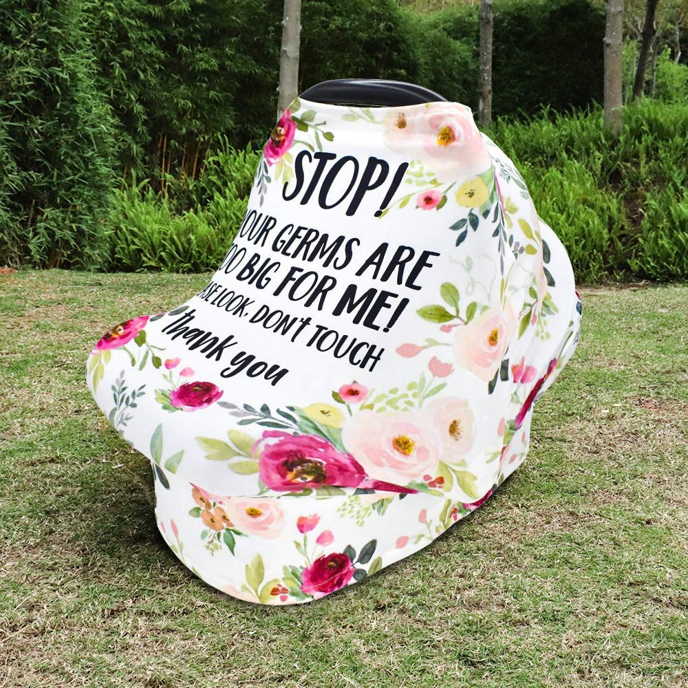 Car seat Cover & Car Seat Straps Shoulder Pads for Baby Girls Boys, Floral No Touching Sign Canopy and Stroller Seat Strap Covers for Newborn, Nursing Scarf, Kids Seat Belt Protectors Pushchair - Image 7
