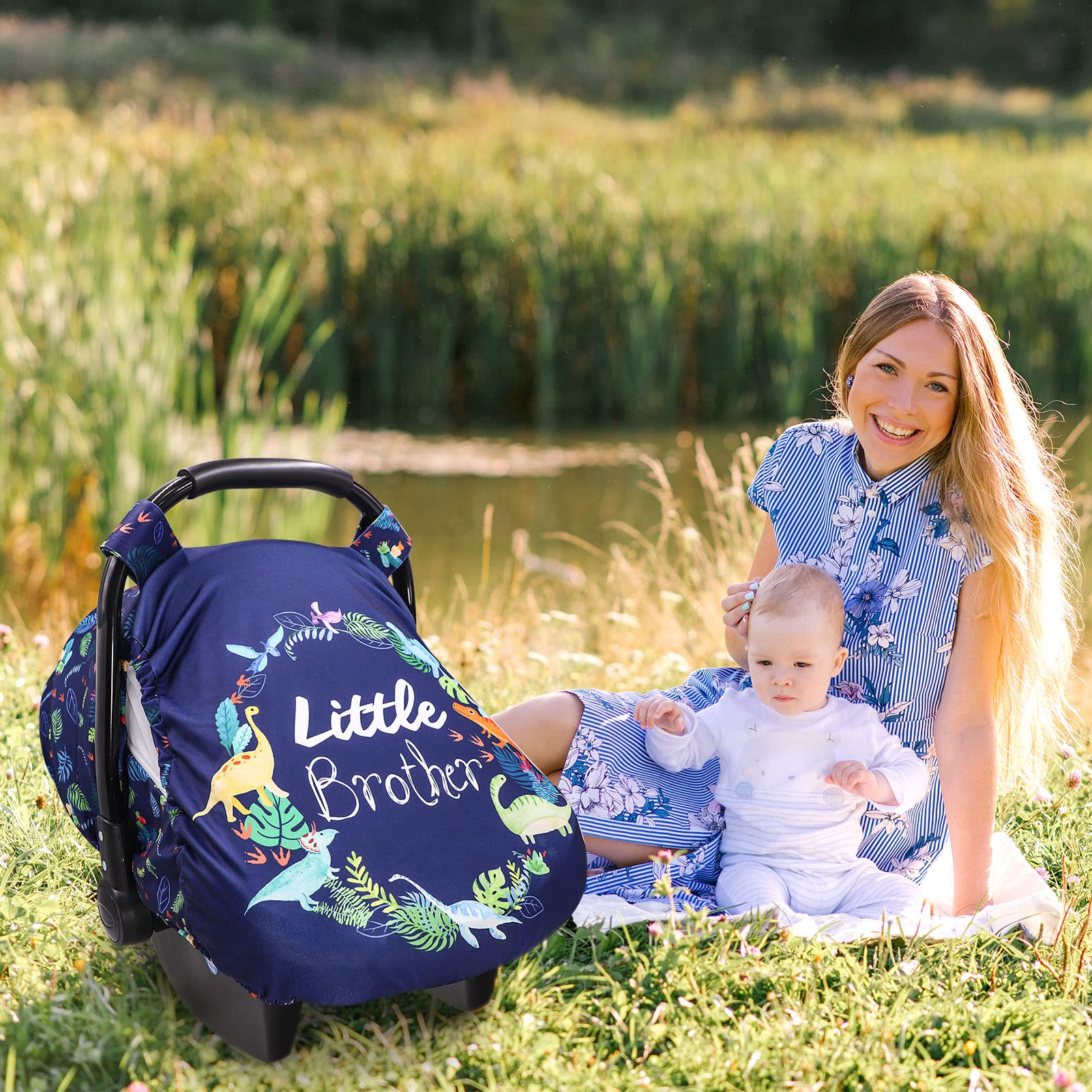 Car Seat Cover for Babies, Little Brother Carseat Canopy Boys, Dinosaur Nursing Covers - Image 8