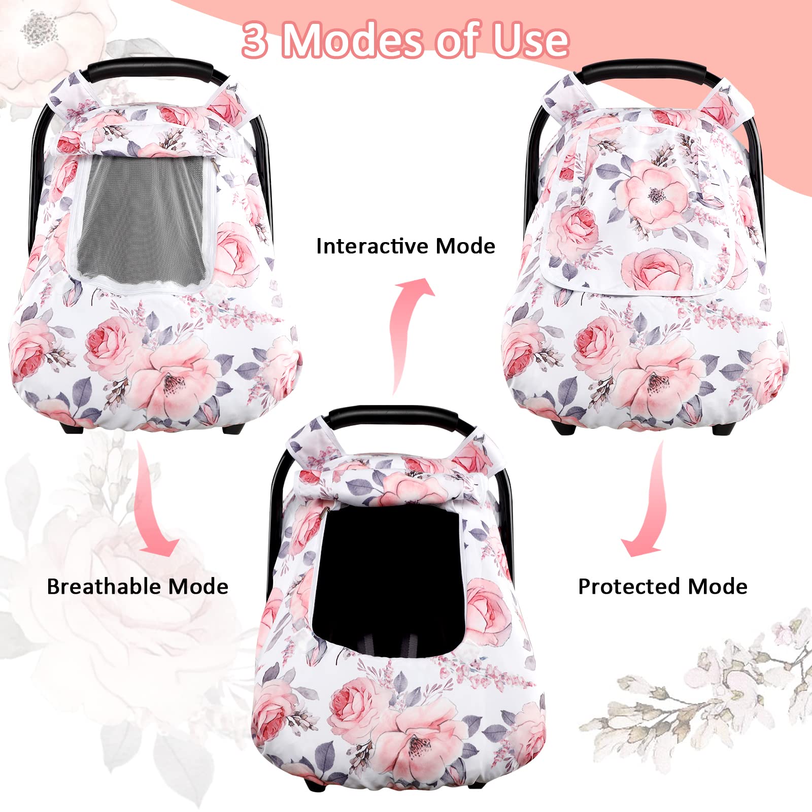 Baby Car Seat Cover and Blanket for Girls, Winter Car Seat Covers for Babies, Minky Blankets with Dotted Backing, Pink Floral - Image 3