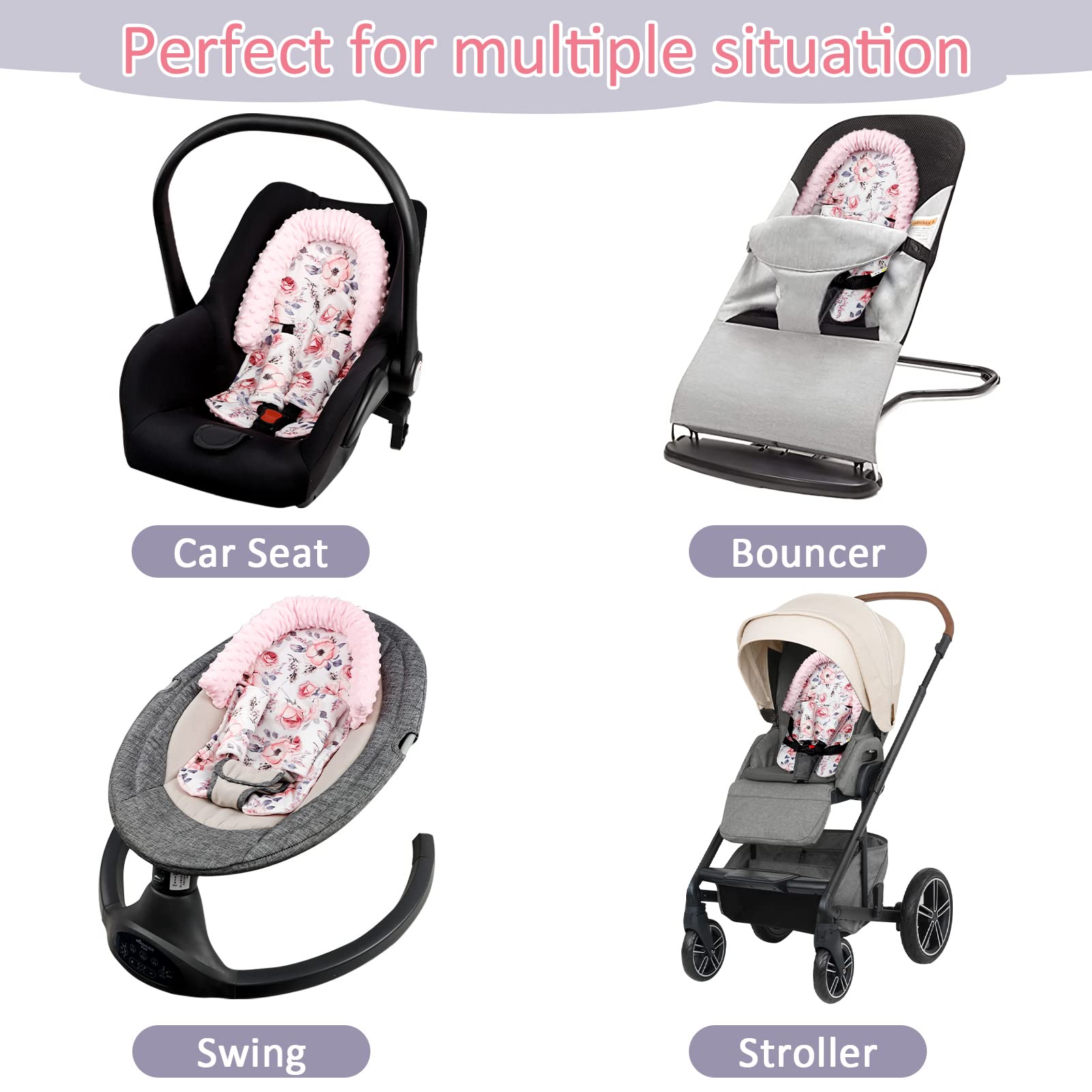 Baby Car Seat Head Support and Strap Cover, Nursing Pillow Cover for Girls, Pink Floral - Image 4