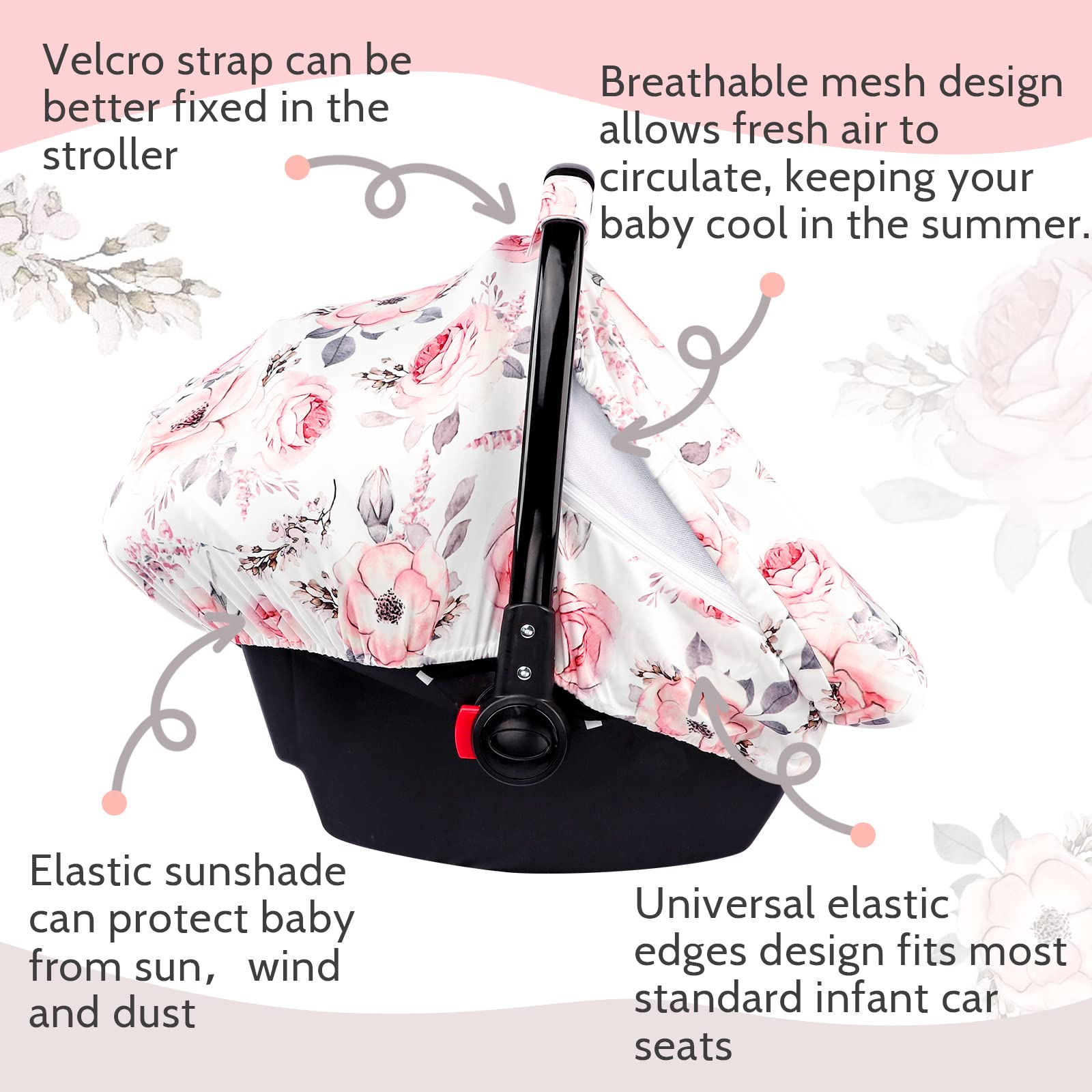 Carseat Cover Girls, Super Soft 2 in 1 Infant Car Seat Insert for Girls - Image 8