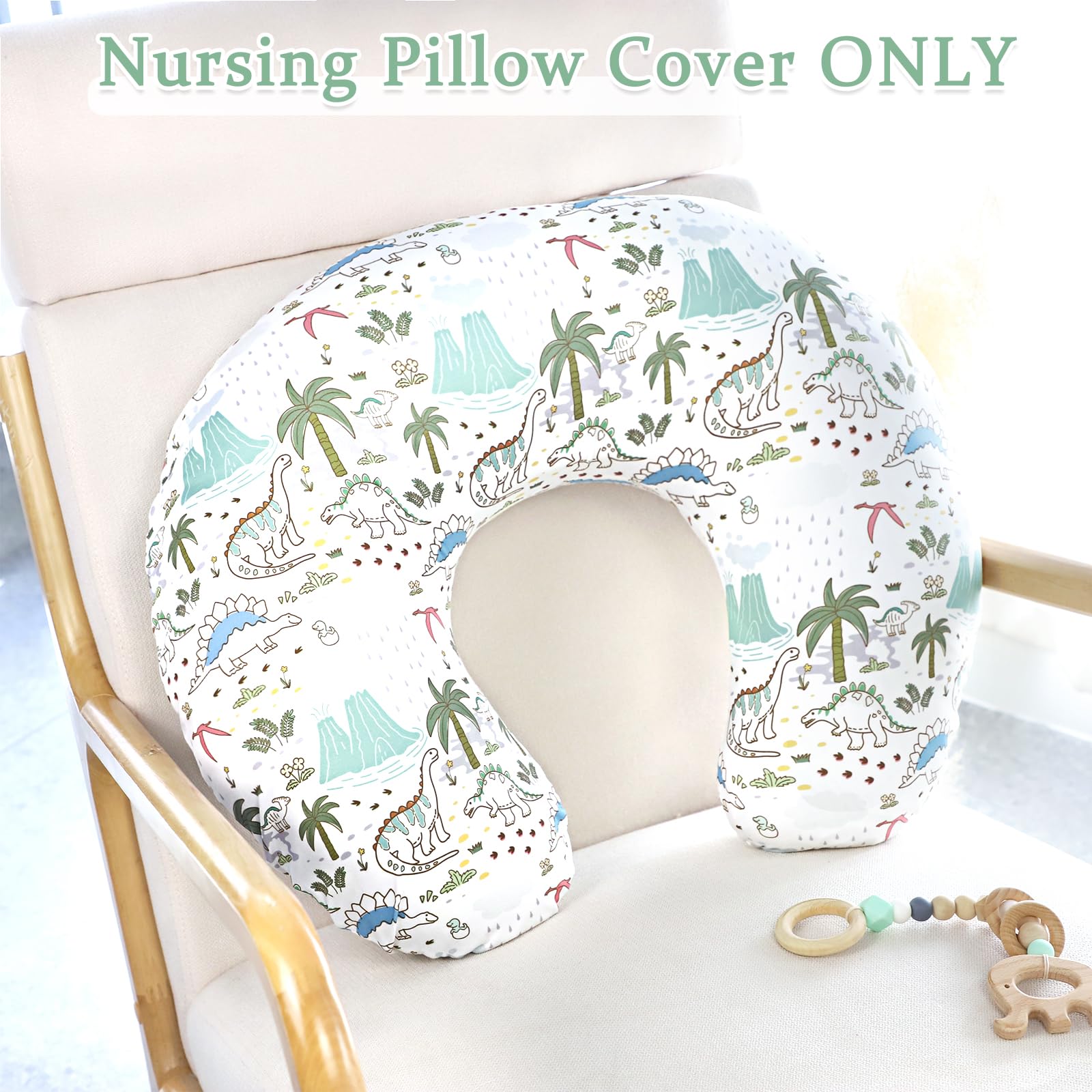Nursing Pillow Covers, Car Seat Cover Baby, Ultra Soft Nursing Cover for Breastfeeding Pillows, Stretchy Nursing Pillow Slipcover for Baby Girls Boys, Fits Standard Baby Pillow, Dinosaurs, Green - Image 3