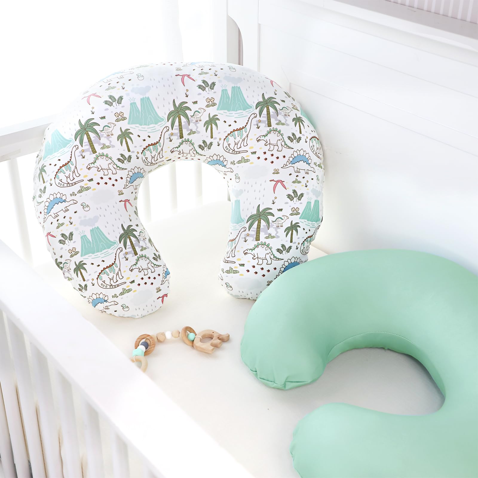 Nursing Pillow Covers, Car Seat Cover Baby, Ultra Soft Nursing Cover for Breastfeeding Pillows, Stretchy Nursing Pillow Slipcover for Baby Girls Boys, Fits Standard Baby Pillow, Dinosaurs, Green - Image 4