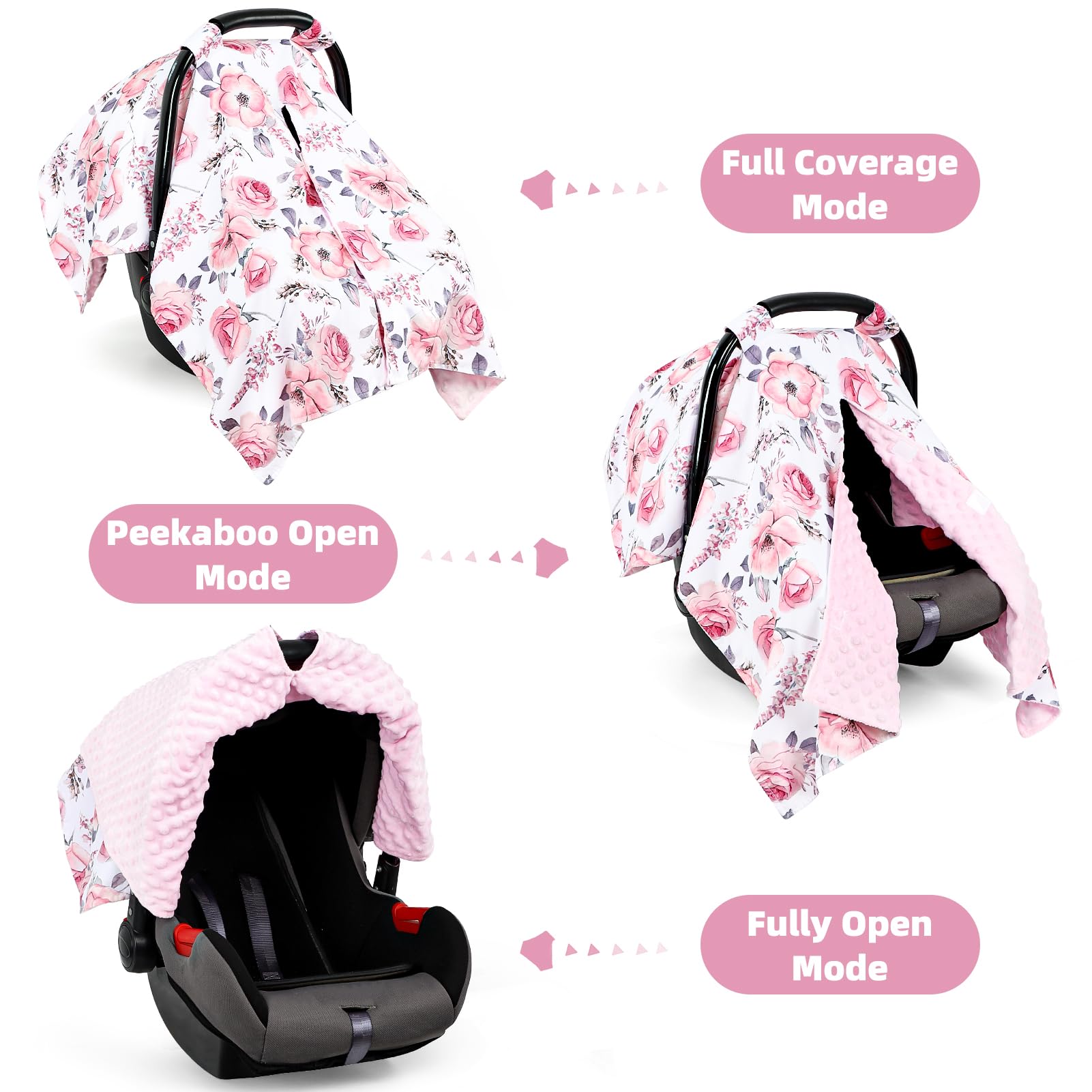 Car Seat Cover Baby, Infant Car Seat Insert, Peekaboo Opening Carseat Covers Baby, Universal Car Seat Canopy Cover & Nursing Cover, 360° Full Coverage Sun & Wind Protector, Floral - Image 3