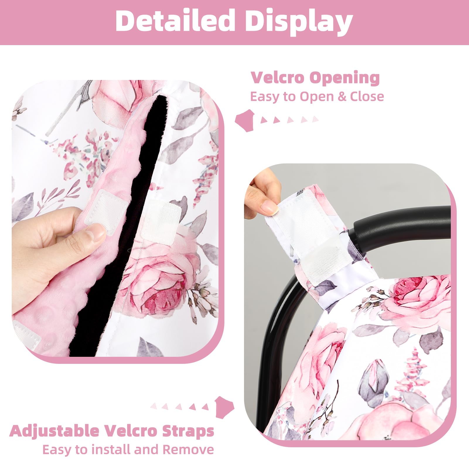 Car Seat Cover Baby, Infant Car Seat Insert, Peekaboo Opening Carseat Covers Baby, Universal Car Seat Canopy Cover & Nursing Cover, 360° Full Coverage Sun & Wind Protector, Floral - Image 5