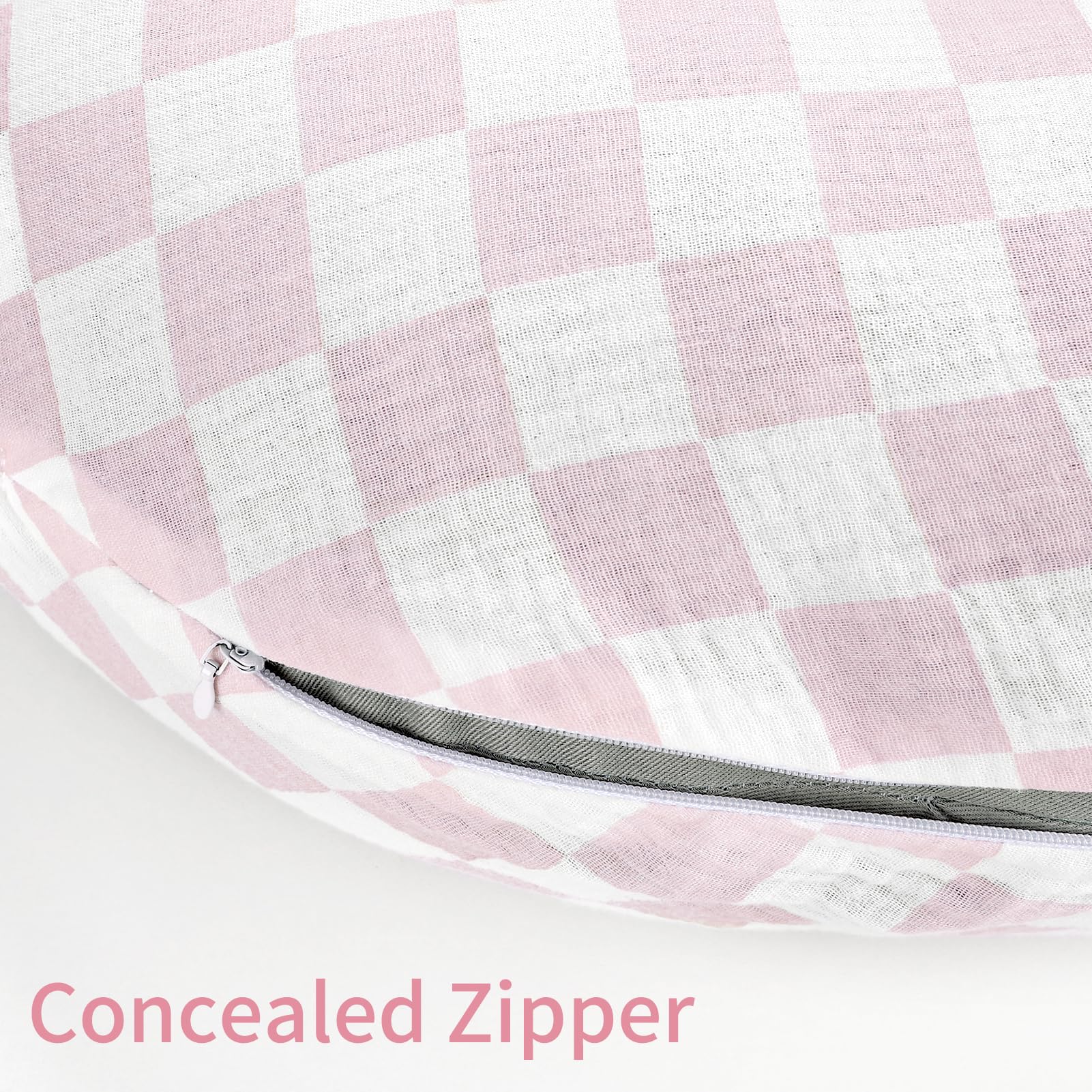 SWESEN Muslin Nursing Pillow Cover, Soft Removable Cover for Breastfeeding Pillows, Pillow Slipcover for Baby Boys and Girls, Comfortable & Breathable, Pink Plaid, Washable (Only Cover) - Image 5