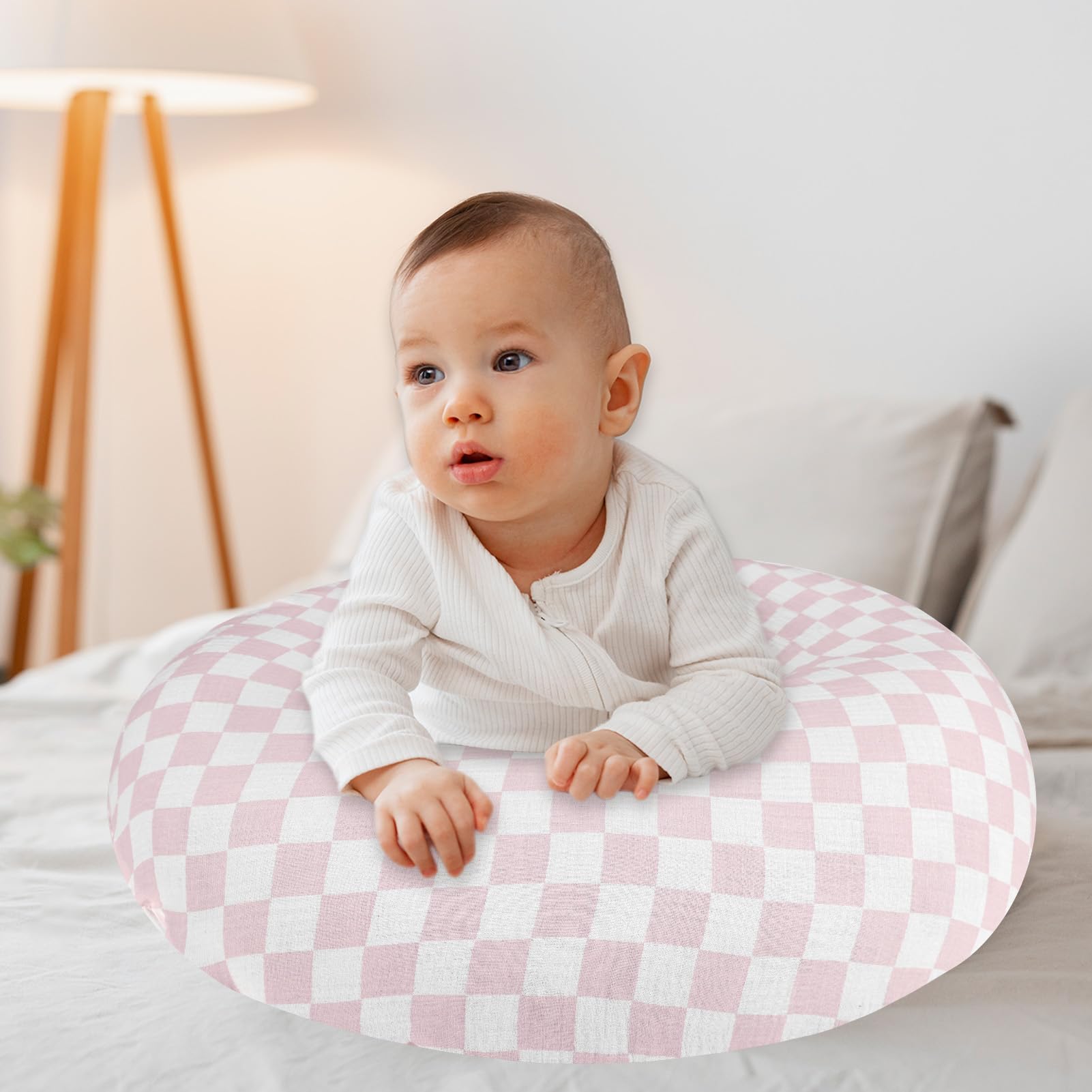 SWESEN Muslin Nursing Pillow Cover, Soft Removable Cover for Breastfeeding Pillows, Pillow Slipcover for Baby Boys and Girls, Comfortable & Breathable, Pink Plaid, Washable (Only Cover) - Image 8